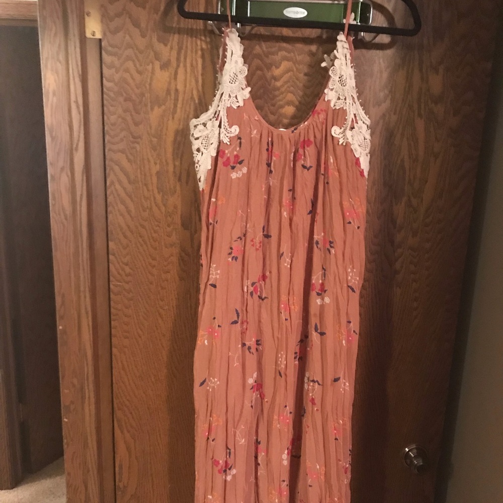 Spaghetti strap maxi with Lacey fringed cover up